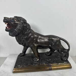 Bronze? Art Decco Nouveau Beautiful Lion Statue Late 1800s Hand Painted
